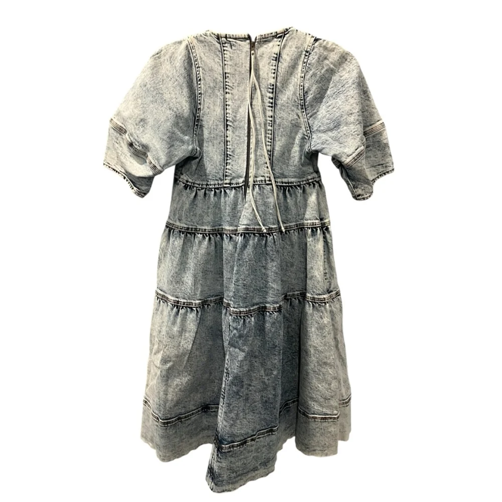 Ulla Johnson Denim Blue Jeans Dress Washed Out Acid Size 8 Square Neck $510 - Picture 11 of 13